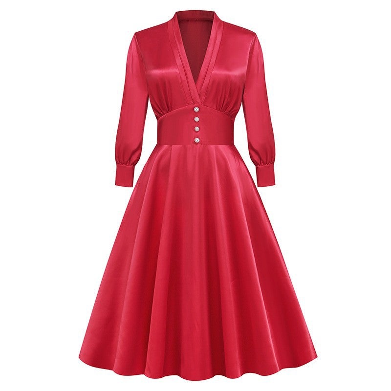 Long-Sleeve V-Neck French Style Dress for Women, Autumn/Winter 2025 - Image 4