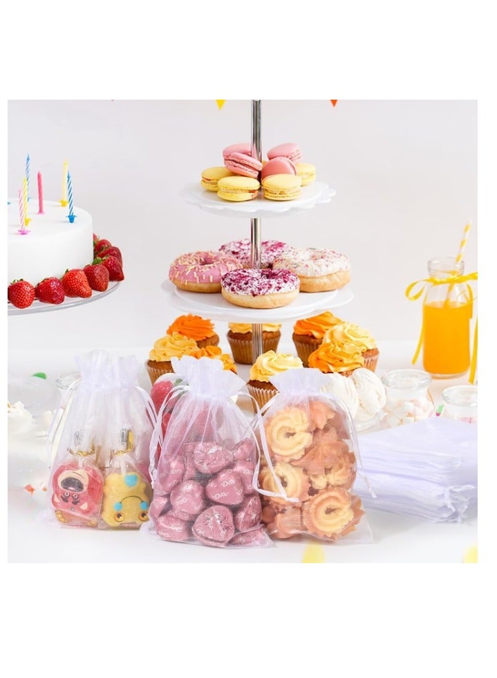 100 قطعة من أكياس الأورجانزا الشفافة الفاخرة، أكياس هدايا الزفاف البيضاء مع رباط، 9*12 سم أكياس هدايا المجوهرات وأكياس هدايا المكياج، أكياس هدايا شبكية، أكياس هدايا برباط للحفلات والمجوهرات والمهرجا - Image 3