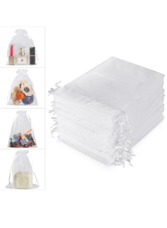 100 قطعة من أكياس الأورجانزا الشفافة الفاخرة، أكياس هدايا الزفاف البيضاء مع رباط، 9*12 سم أكياس هدايا المجوهرات وأكياس هدايا المكياج، أكياس هدايا شبكية، أكياس هدايا برباط للحفلات والمجوهرات والمهرجا - Image 5
