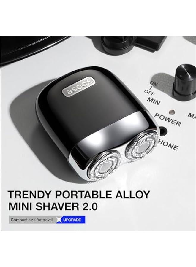 يوز ماكينة حلاقة كهربائية صغيرة محمولة من خليط معدني للسفر من يوس، ماكينة حلاقة لاسلكية قابلة لاعادة الشحن بمنفذ USB-C للرجال، حلاقة جافة، مقاومة للماء بدرجة IPX7، راس قابل للفصل، سهلة التنظيف، اسود - Image 2