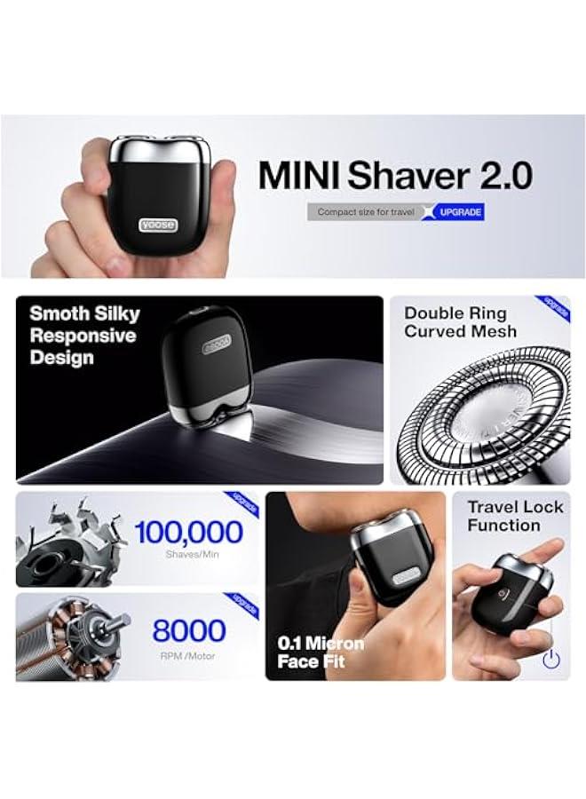 يوز ماكينة حلاقة كهربائية صغيرة محمولة من خليط معدني للسفر من يوس، ماكينة حلاقة لاسلكية قابلة لاعادة الشحن بمنفذ USB-C للرجال، حلاقة جافة، مقاومة للماء بدرجة IPX7، راس قابل للفصل، سهلة التنظيف، اسود - Image 3