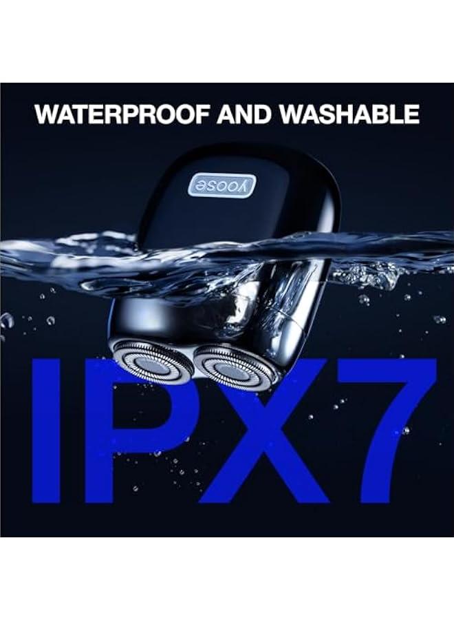 يوز ماكينة حلاقة كهربائية صغيرة محمولة من خليط معدني للسفر من يوس، ماكينة حلاقة لاسلكية قابلة لاعادة الشحن بمنفذ USB-C للرجال، حلاقة جافة، مقاومة للماء بدرجة IPX7، راس قابل للفصل، سهلة التنظيف، اسود - Image 5