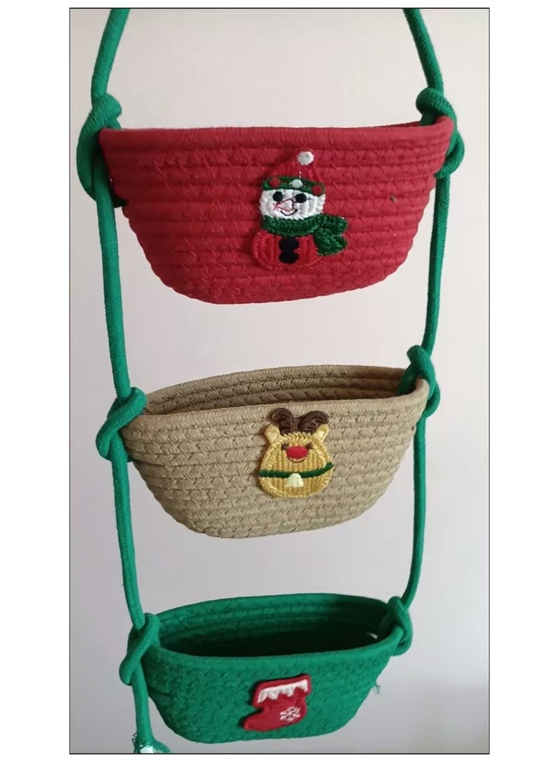 3-Tier Woven Cotton Over the Door Hanging Rope Basket, Decorative Wall-Mounted Storage Organizer Bag for Kitchen, Stylish and Functional Jute Baskets - Image 3