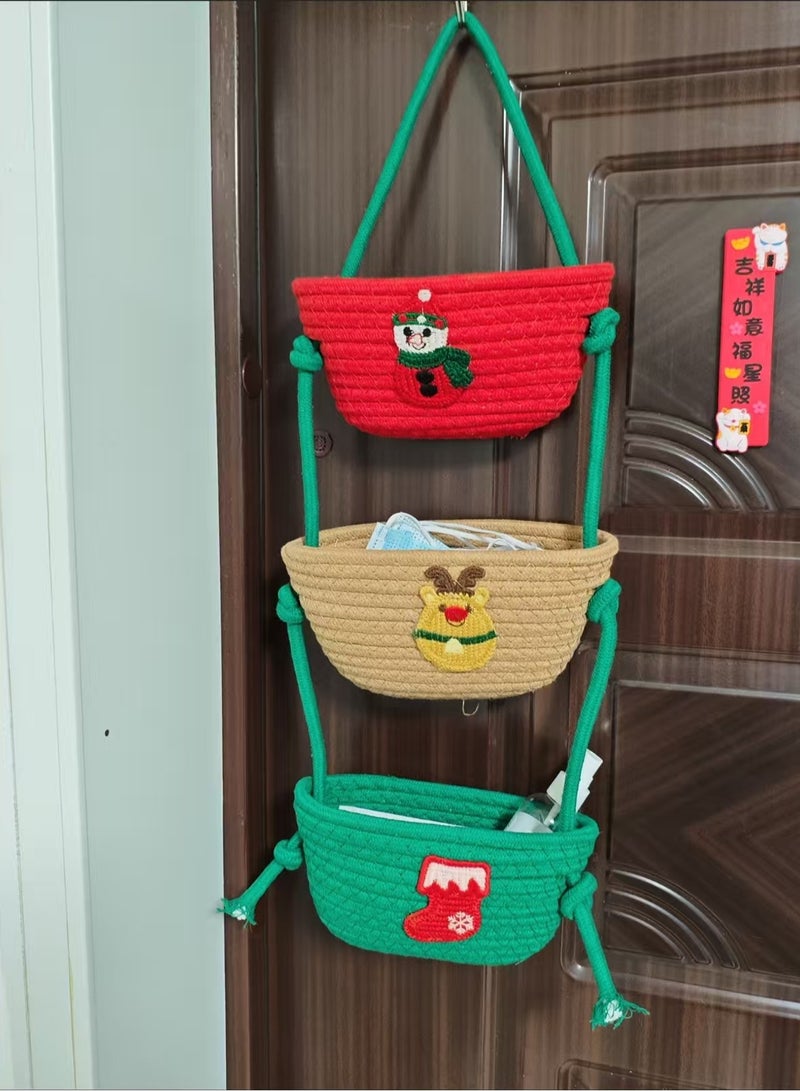 3-Tier Woven Cotton Over the Door Hanging Rope Basket, Decorative Wall-Mounted Storage Organizer Bag for Kitchen, Stylish and Functional Jute Baskets - Image 4