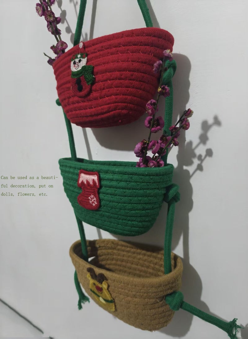 3-Tier Woven Cotton Over the Door Hanging Rope Basket, Decorative Wall-Mounted Storage Organizer Bag for Kitchen, Stylish and Functional Jute Baskets - Image 2