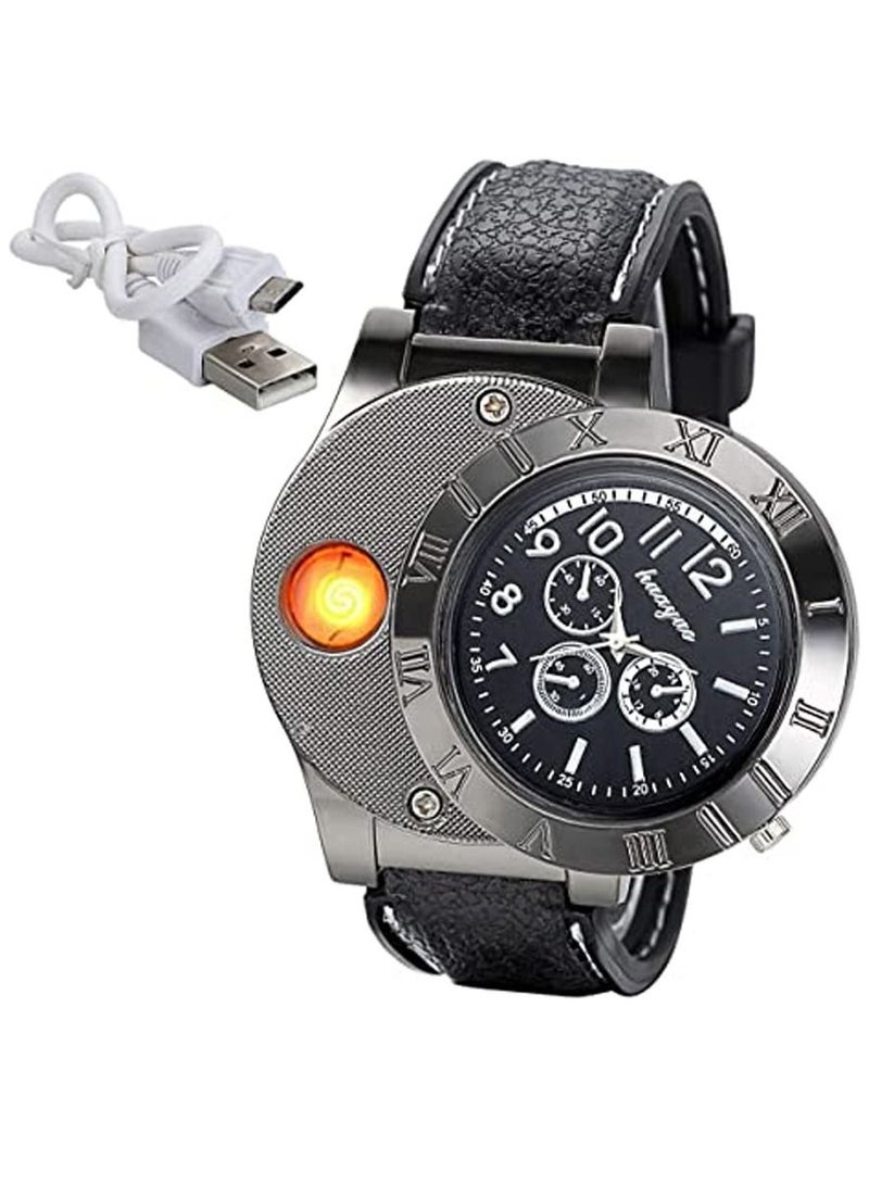 Huayue ساعة ولاعة جلدية للرجال - Image 1