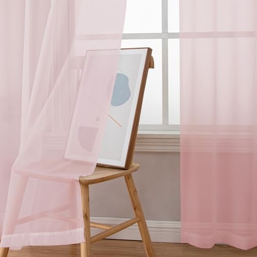 Simplebrand Blush Sheer Curtains 84 Inches Long, Light Filtering Rod Pocket Solid Color Window Sheer Curtain Panels, Elegant Curtains & Drapes for Living Room, Bedroom 2 Panels (42" W x 84" L) - Image 3