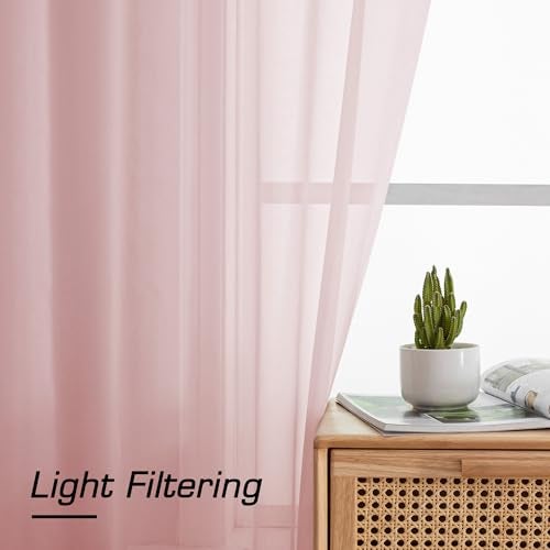 Simplebrand Blush Sheer Curtains 84 Inches Long, Light Filtering Rod Pocket Solid Color Window Sheer Curtain Panels, Elegant Curtains & Drapes for Living Room, Bedroom 2 Panels (42" W x 84" L) - Image 2