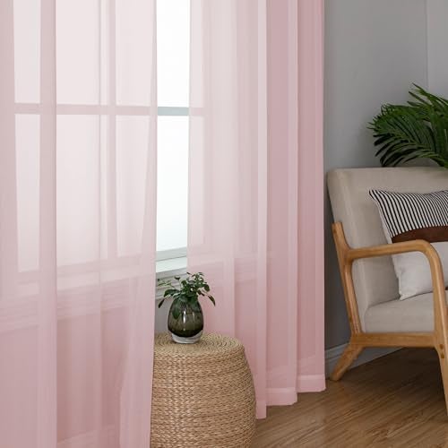 Simplebrand Blush Sheer Curtains 84 Inches Long, Light Filtering Rod Pocket Solid Color Window Sheer Curtain Panels, Elegant Curtains & Drapes for Living Room, Bedroom 2 Panels (42" W x 84" L) - Image 4