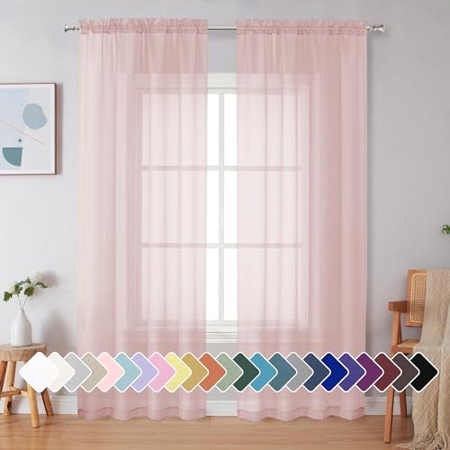 Simplebrand Blush Sheer Curtains 84 Inches Long, Light Filtering Rod Pocket Solid Color Window Sheer Curtain Panels, Elegant Curtains & Drapes for Living Room, Bedroom 2 Panels (42" W x 84" L) - Image 1