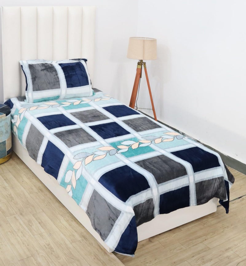 RD TREND 190 Gsm Flannel Warm Bedsheets 210 TC For Winter Single Flat Size (60X90 Inches) With 1 Pillow Cove Size (18X28 Inches) Blue Box - Image 1