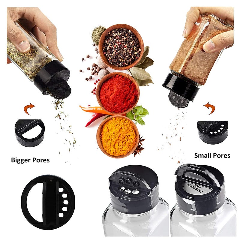 Kshavi Kshavi Glass Spice Jars with Spice Sticker Square Seasoning Containers with Black Flapper Lids for Seasoning 12 - Image 2
