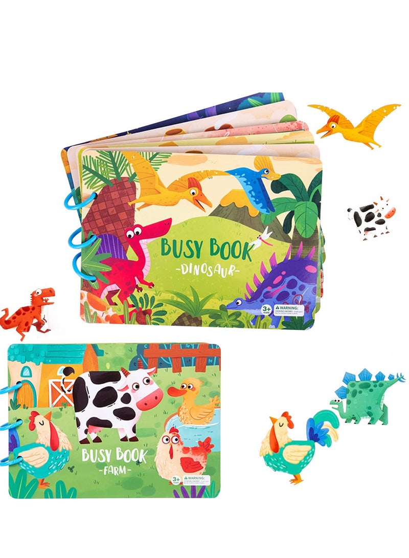 Quiet Book for Young Children, 2 Pieces of Baby Early Education Scene Layout Sticker Puzzle Toy Dinosaur Animal Interactive Cognitive Book Suitable for Children to Develop Learning Skills - Image 1