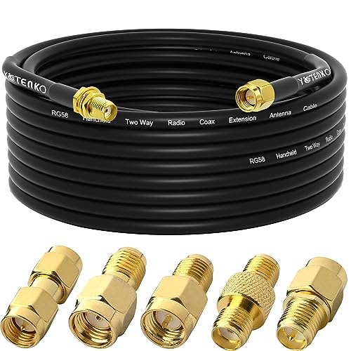 YOTENKO SMA Antenna Extension Cable 33FT + 5PCS SMA RF Coax Connector Kit, SMA Male to Female RG58 Coaxial Cable 10M Low-Loss for 3G 4G LTE Router ADS-B SDR USB Dongle Receiver Antenna Extension Wire - Image 1