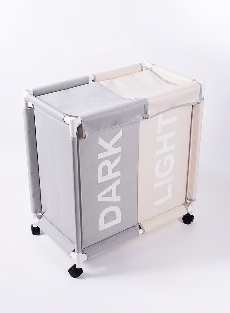 2-Section Laundry Basket with Wheels White&Grey 61*35*65cm - Image 1