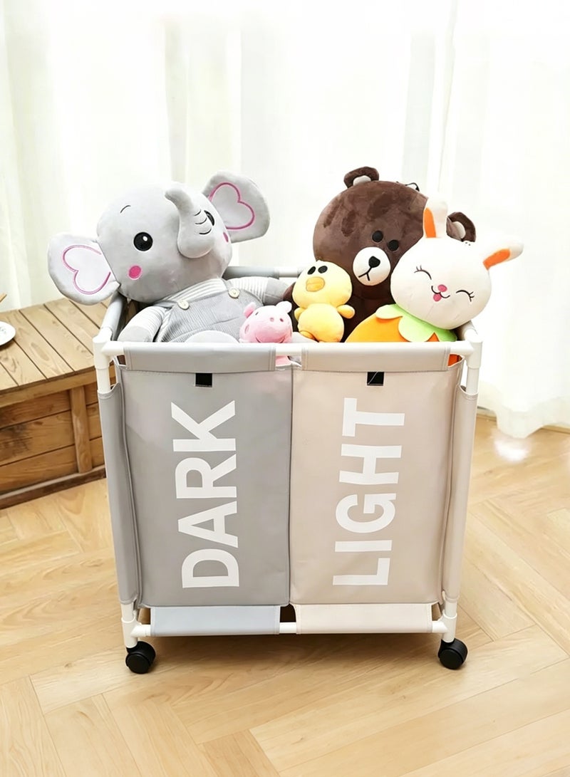 2-Section Laundry Basket with Wheels White&Grey 61*35*65cm - Image 3