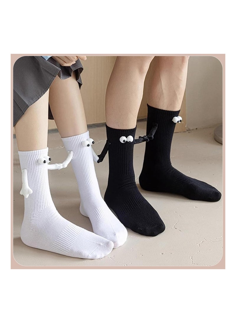 SOLARAE Couple Holding Hands Socks, Unisex Mid Tube Magnetic Hand Socks, Funny Matching Socks for Couples, Cute Hand-in-Hand Design, Mid-Tube Style (Set of 2 in White) - Image 3