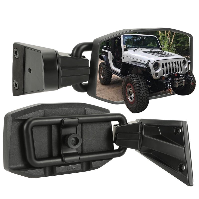مرآة SUNPIE للأبواب بدون مرآة جانبية متوافقة مع جيب رانجلر JK JKU 2007-2018 أبواب 2 و 4 صدمة قابلة للتعديل مرآة خلفية رانجلر JK بدون اهتزاز أو اهتزاز