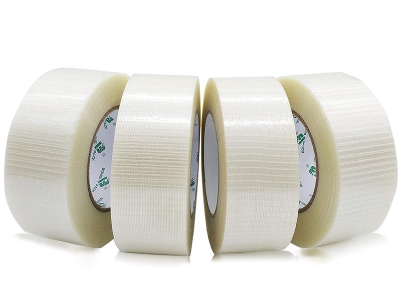 BOMEI PACK 4 Rolls Bi Directional Filament Tape, Fiberglass Filament Strapping Tape, for Shipping and Packing, 5.9mil x 2inch x 55yds