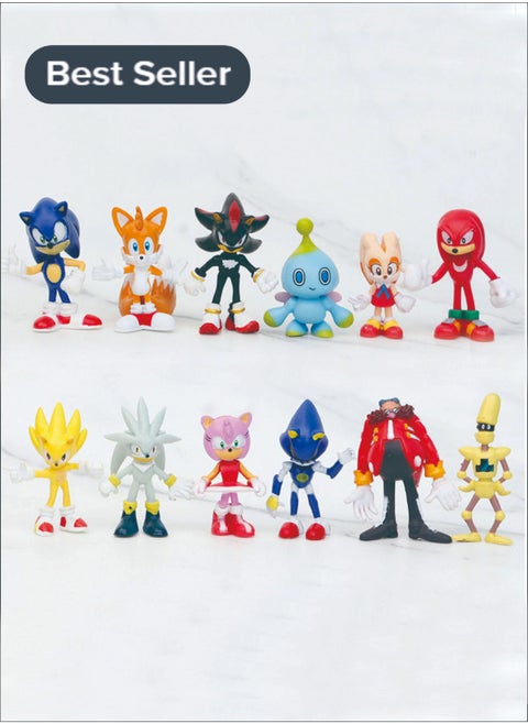 12-Piece Sonic Exclusively Designed The Hedgehog Action Figure Set Kids Toy Multicolour 5cm