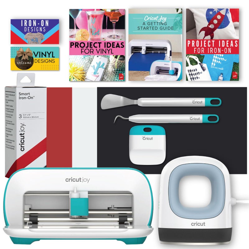 Cricut Cricut Joy Machine and Mini Easy Press with Tool Kit and Smart Iron-On Vinyl Sampler Bundle - Cutting Machine and Small Heat Press with HTV Accessories, Portable Die Cutting and Iron Pressing Machines  - Image 1