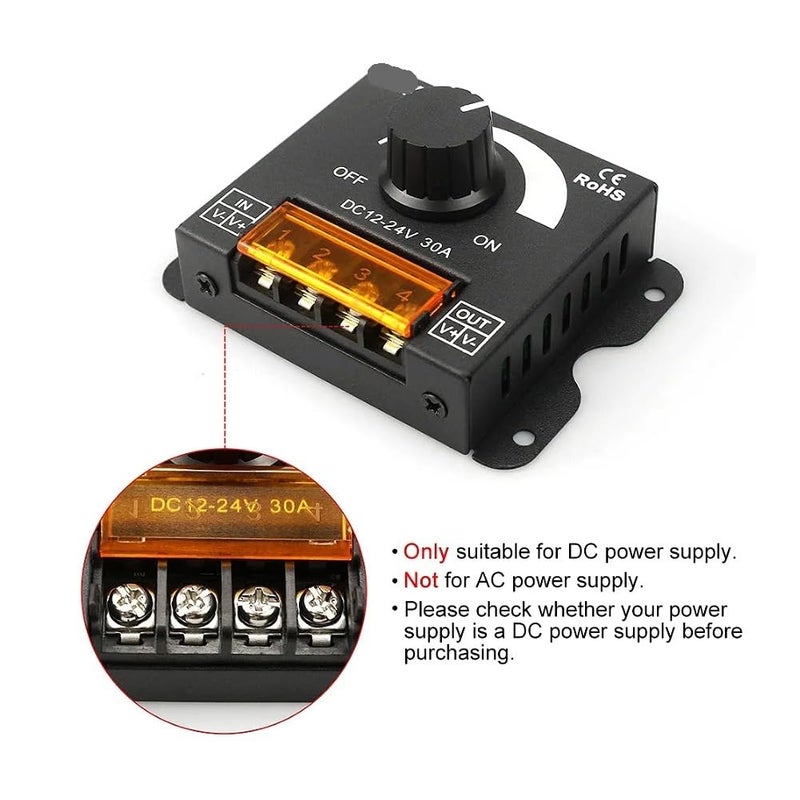 30A LED Dimmer Switch DC 12V 24V 8A 30A Brightness Adjustable Controller for Car RV Single Color LED Strip Light - Image 3