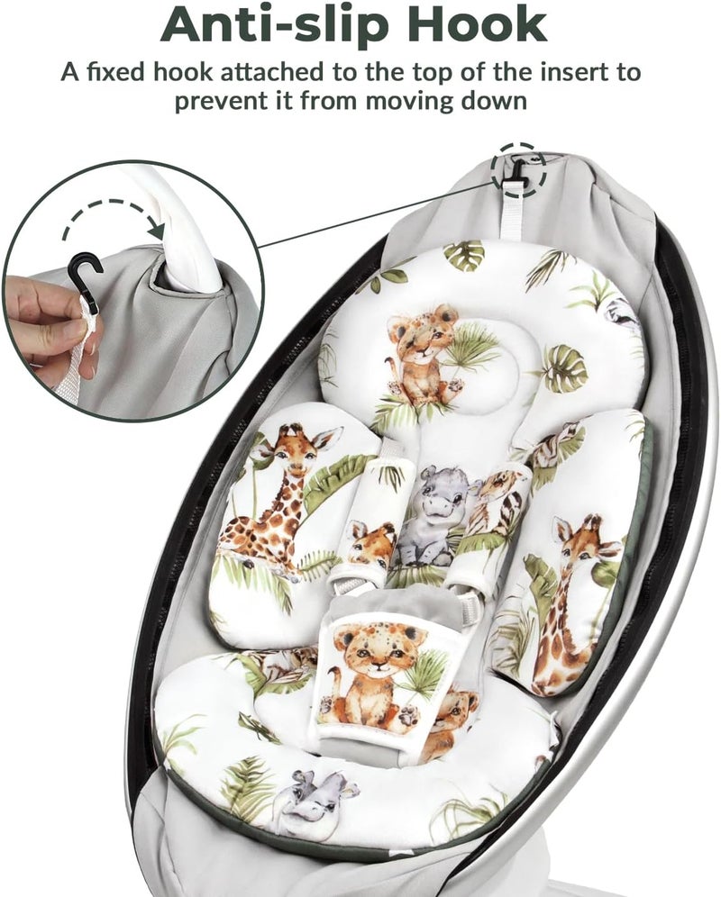 وسادة للرضع متوافقة مع أرجوحة Mamaroo من 4moms ومقعد السيارة للرضع، تشمل 3 ألعاب بديلة، وسادة قابلة للتحويل للأطفال حديثي الولادة للاستخدام في الأرجوحة أو عربة الأطفال أو الكرسي المرتد، مصنوعة من قماش ناعم بنقش حيوانات. - Image 5