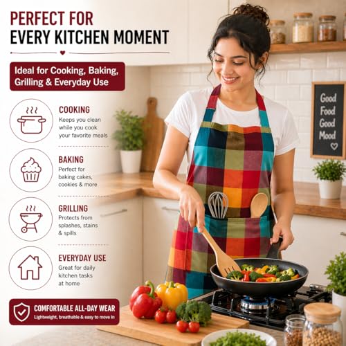 PIXEL HOME DECOR PIXEL HOME © Cotton Kitchen Apron which has ties with Centre Pocket with Strong and durable cotton(pack of 1) (MC_2) - Image 2