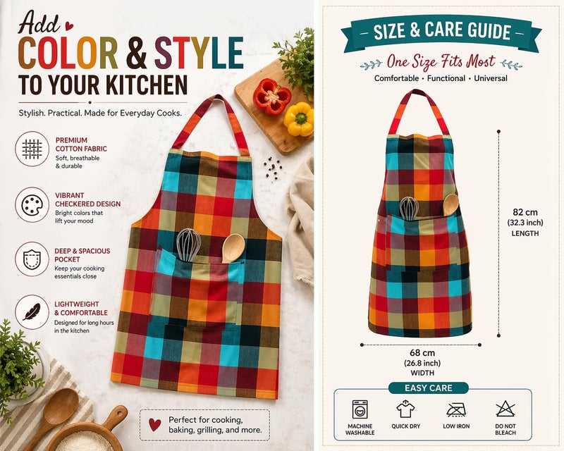 PIXEL HOME DECOR PIXEL HOME © Cotton Kitchen Apron which has ties with Centre Pocket with Strong and durable cotton(pack of 1) (MC_2) - Image 3