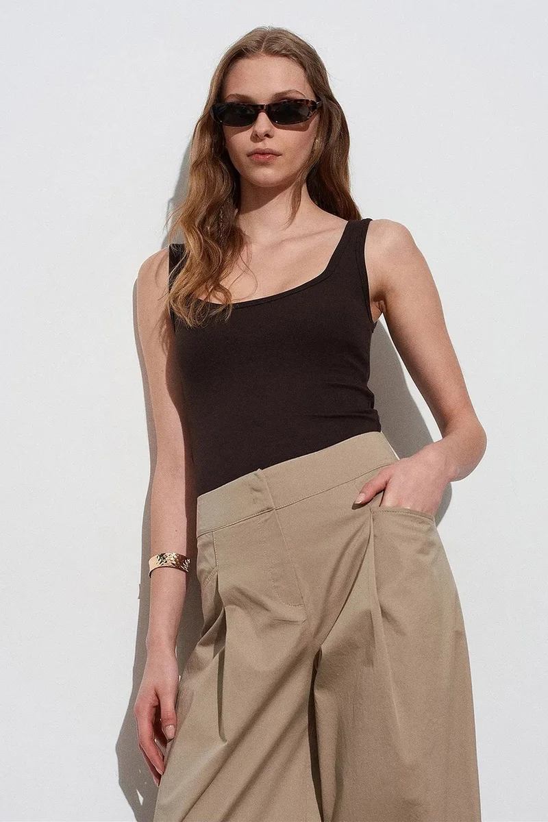 Dilvin DILVIN Slim Fit Sleeveless Jersey Cami Blouse