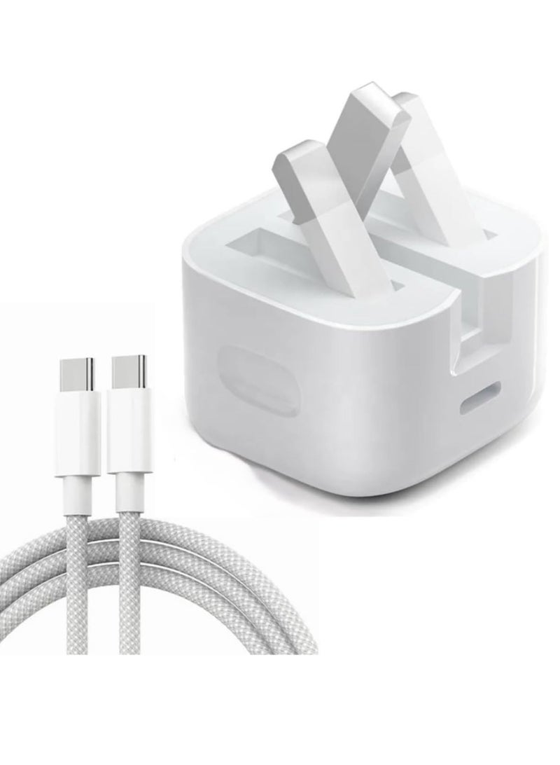 ESCASE Fast Charger With USB C Port 35 Watt with 1M iPhone Fast Charging Cord Type C to C for iPhone 15 Pro max/15 Pro/16 Pro max/16 Pro /17 pro/17 Pro Max and all Type C mobiles - Image 1