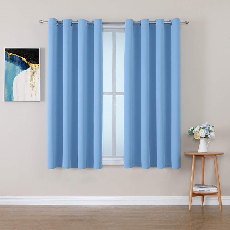 ChrisDowa Grommet Room Darkening Curtains for Bedroom and Living Room - 2 Panels Set Thermal Insulated Blackout Curtains (Sky Blue  52W x 63L) - Image 1
