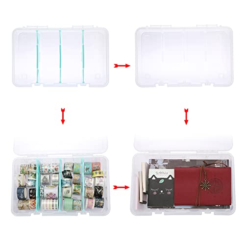 BTSKY Clear Plastic Dividing Storage Box with 4 Compartments Adjustable Storage Bin with Lid Plastic Craft Storage Container Multipurpose Sewing Box Art Supply Organizer, 13.3x8.1x3.4 Inches - Image 3