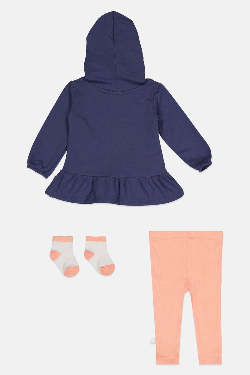 Exer Saucer Toddlers Girl 3 Pieces Hoodie Dress And Leggings Set With Socks, Multicolor - Image 3