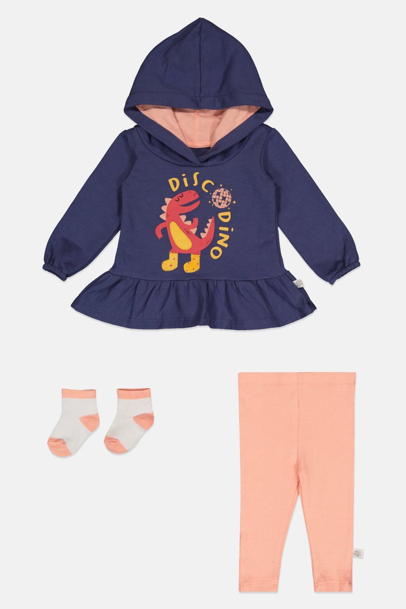 Exer Saucer Toddlers Girl 3 Pieces Hoodie Dress And Leggings Set With Socks, Multicolor - Image 2