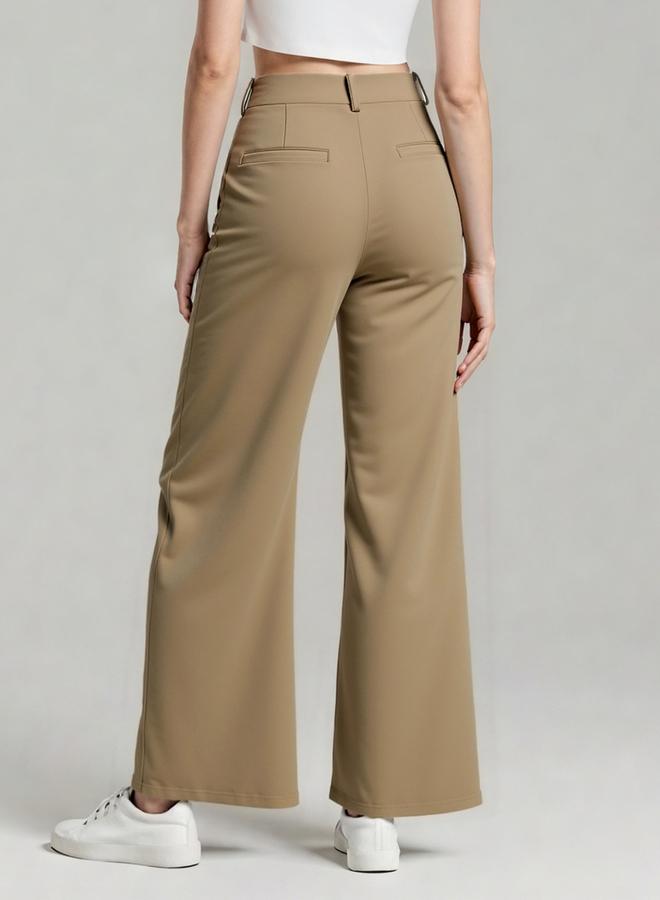Take Two Beige Wide Leg Trousers with Belt Loops - Image 3