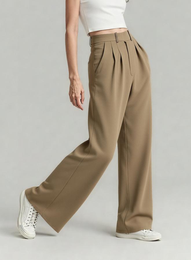 Take Two Beige Wide Leg Trousers with Belt Loops - Image 5