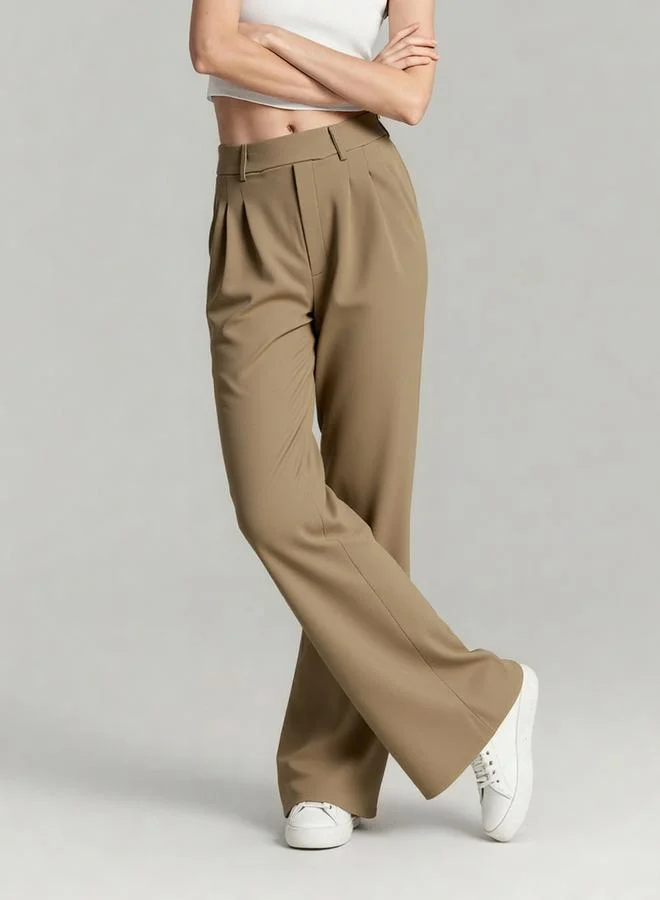 Take Two Take Two Beige Wide Leg Trousers with Belt Loops