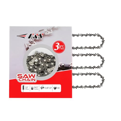ES E & S 3 Pack 10 Inch Chainsaw Chain 3/8" LP Pitch .043" Gauge 40 Drive Links Semi-Chisel Chain Saw Chains for Husqvarna, Poulan, Craftsman, Greenworks and More Chainsaw Brands - Image 1