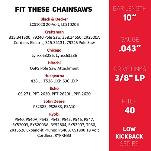 ES E & S 3 Pack 10 Inch Chainsaw Chain 3/8" LP Pitch .043" Gauge 40 Drive Links Semi-Chisel Chain Saw Chains for Husqvarna, Poulan, Craftsman, Greenworks and More Chainsaw Brands - Image 3
