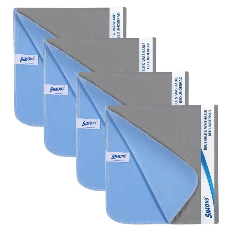Simon's Simon’s Adult Reusable Classic Bed Underpad for Elderly, Heavy Absorbency Large Size 34 X 36 inches | Leak Proof 4 Layer Design Protects Surfaces for Incontinence Patients – Grey | Pack of 4 - Image 1