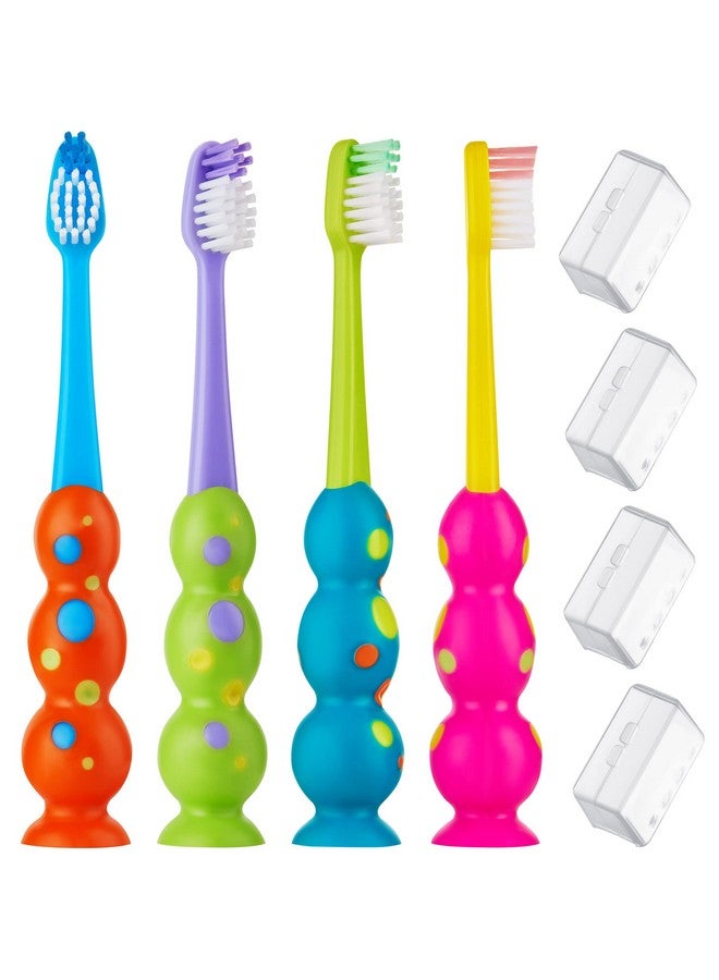 Trueocity Kids Toothbrush 4 Pack - Soft Bristles With Suction Cup - Toothbrush Kids, Child Sized Brush Heads (3-10 Year Old) Kid Toothbrush With Easy Storage - Toddler, Girl & Boy Set (4-Pack, Multi-Color) - Image 1