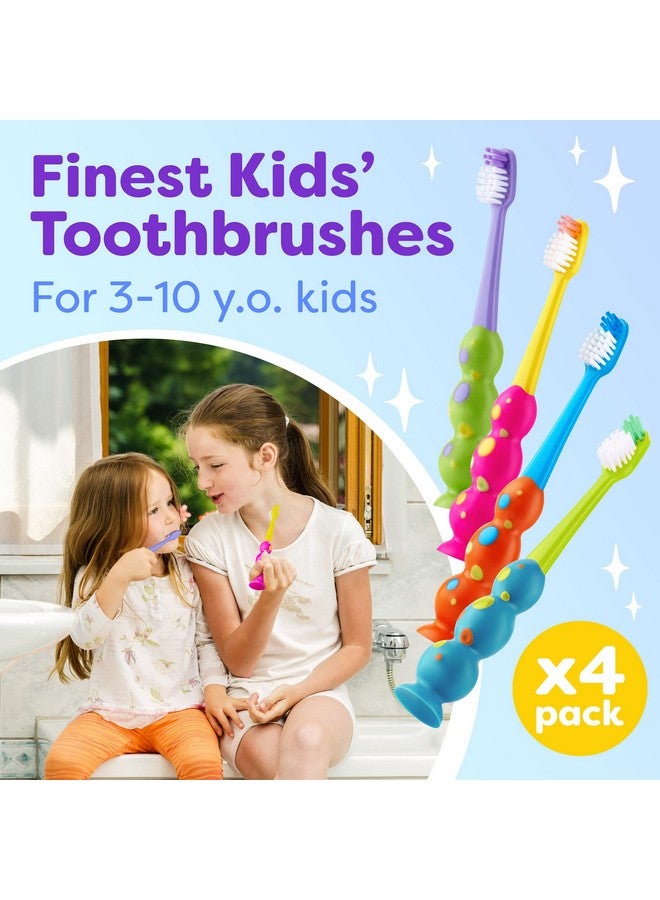 Trueocity Kids Toothbrush 4 Pack - Soft Bristles With Suction Cup - Toothbrush Kids, Child Sized Brush Heads (3-10 Year Old) Kid Toothbrush With Easy Storage - Toddler, Girl & Boy Set (4-Pack, Multi-Color) - Image 2