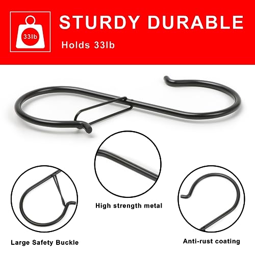 Ansxiy 6 Pack 5 Inch S Hooks for Hanging, Heavy Duty S Hooks with Safety Buckle, S Shape Hooks for Hanging Kitchen Utensils, Pots and Pans, Cups, Plants, Clothes and Bags, Black - Image 4