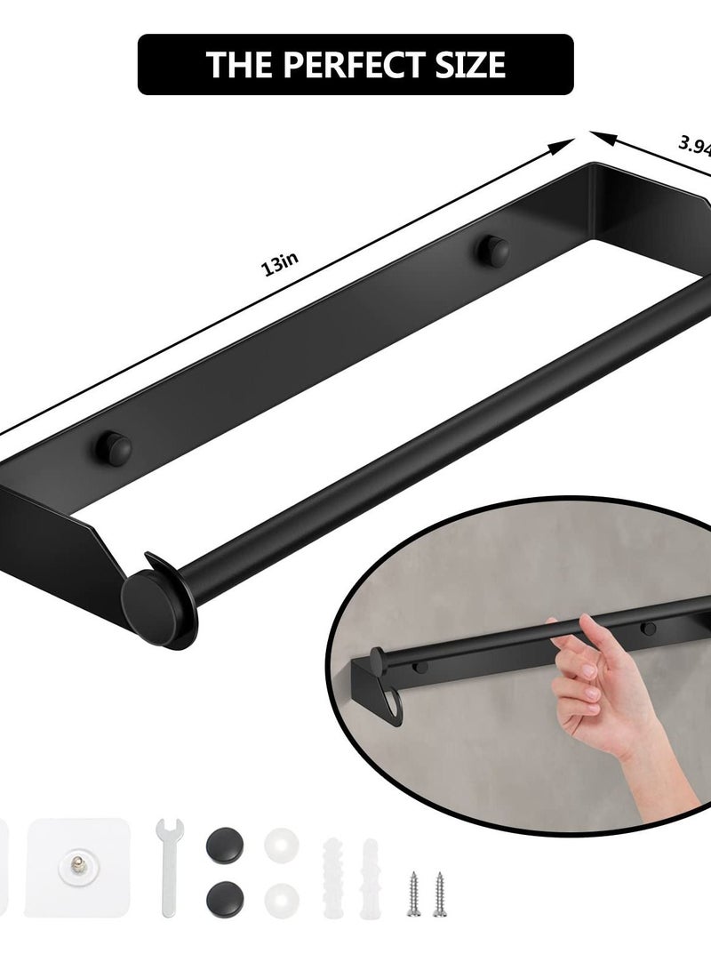 Excefore Paper Towel Holder Under Cabinet for Kitchen, Wall Mount Paper Towel Holder Self-Adhesive or Drilling, Paper Roll Holder Paper Towel Rack for Kitchen, Bathroom, Pantry, Sink, Black - Image 2