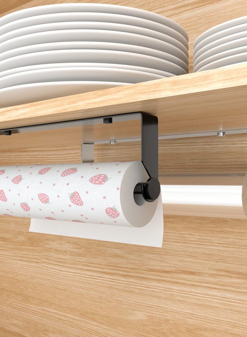 Excefore Paper Towel Holder Under Cabinet for Kitchen, Wall Mount Paper Towel Holder Self-Adhesive or Drilling, Paper Roll Holder Paper Towel Rack for Kitchen, Bathroom, Pantry, Sink, Black - Image 3