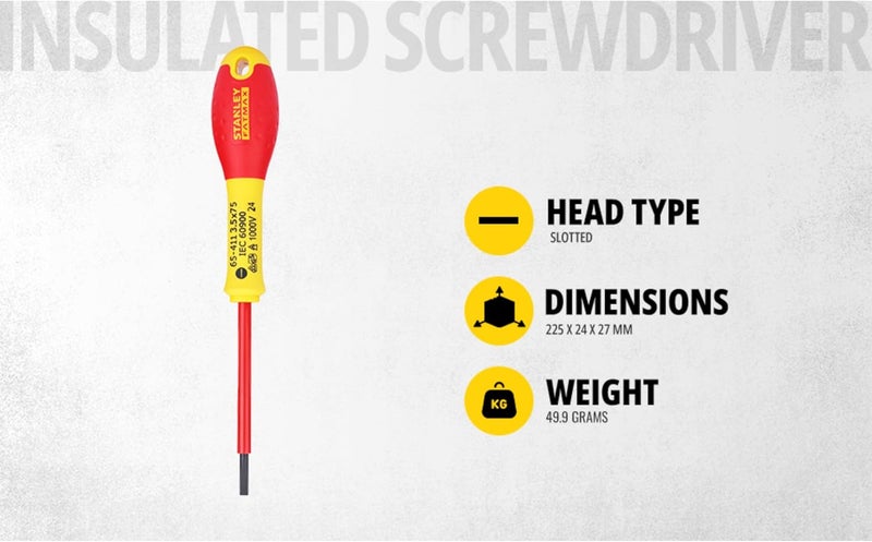 Stanley - FatMax ستانلي - FatMax 0-65-411 مفك براغي Fat Max معزول مشقوق 3.5×75 مم - أحمر وأصفر، أحمر/أصفر - Image 3