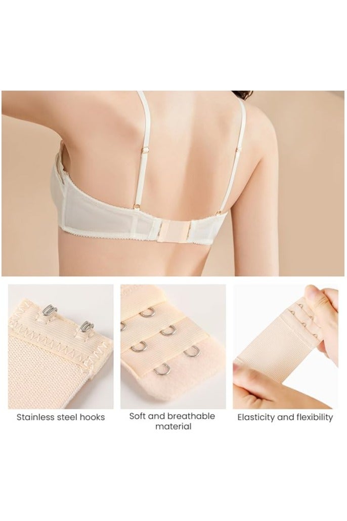 خاجول عبوة من 6 قطع من ملحقات حمالة الصدر الناعمة، ملحقات حمالة الصدر النسائية، مجموعة ملحقات مريحة ومرنة بثلاثة صفوف * 3 خطافات و 2 خطافات (أسود، أبيض، بيج) - Image 4