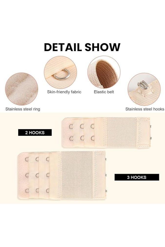 خاجول عبوة من 6 قطع من ملحقات حمالة الصدر الناعمة، ملحقات حمالة الصدر النسائية، مجموعة ملحقات مريحة ومرنة بثلاثة صفوف * 3 خطافات و 2 خطافات (أسود، أبيض، بيج) - Image 5