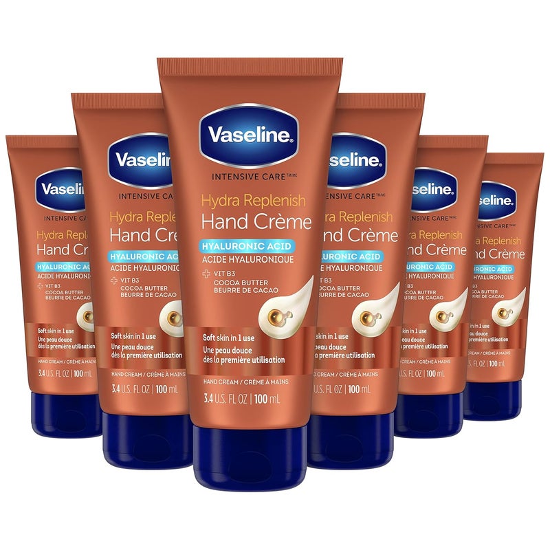 Vaseline Intensive Care Hand Crme Moisturizer for Dry Hands Hydra Replenish Made with hyaluronic acid vitamin B3 and cocoa butter 34 oz 6 Count